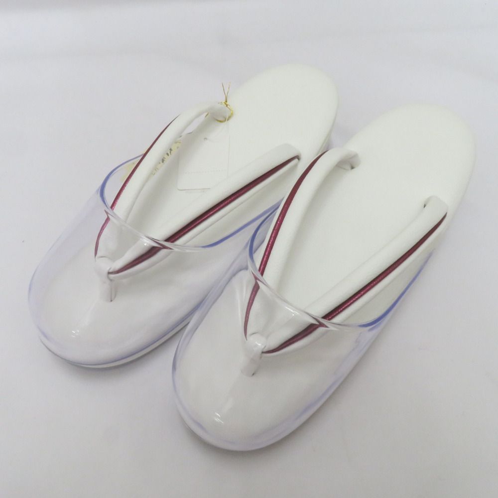 草履 雨草履 フリーサイズ 23.5 cm ホワイト 無地 カバー付 白×ワイン色 しぐれ履き 爪皮付き