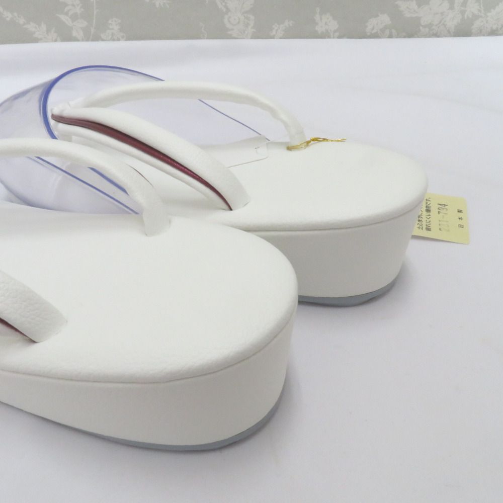  草履 雨草履 フリーサイズ 23.5 cm ホワイト 無地 カバー付 白×ワイン色 しぐれ履き 爪皮付き 草履 和装履物