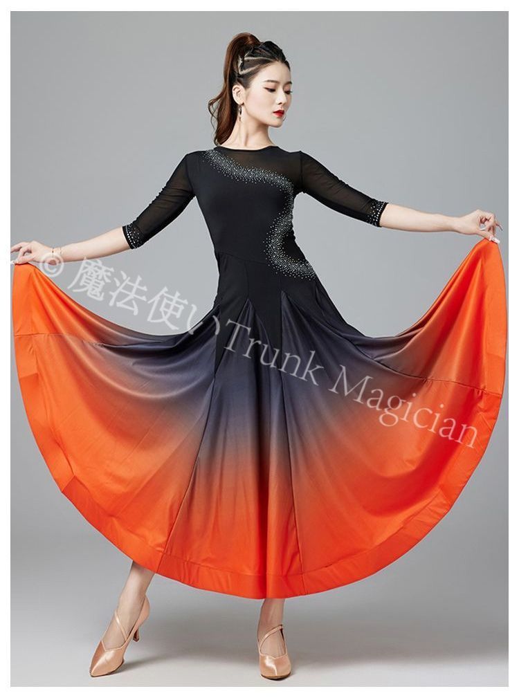 摩登舞 ドレス モダンダンス ワルツ ラテン 交際舞 大きく広がるロングスカート 豪華舞踏会衣装 団体演出 コンペティション用 豪華セット
