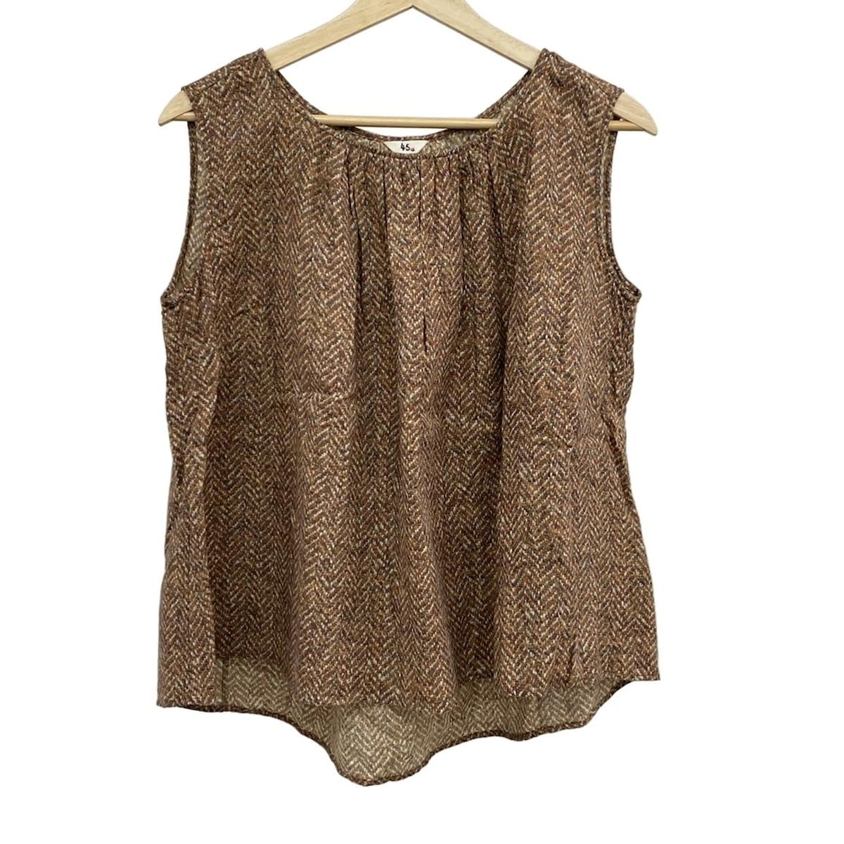 フォーティーファイブ アール ノースリーブカットソー サイズ2 M レディース ブラウン ダークブラウン アイボリー クルーネック