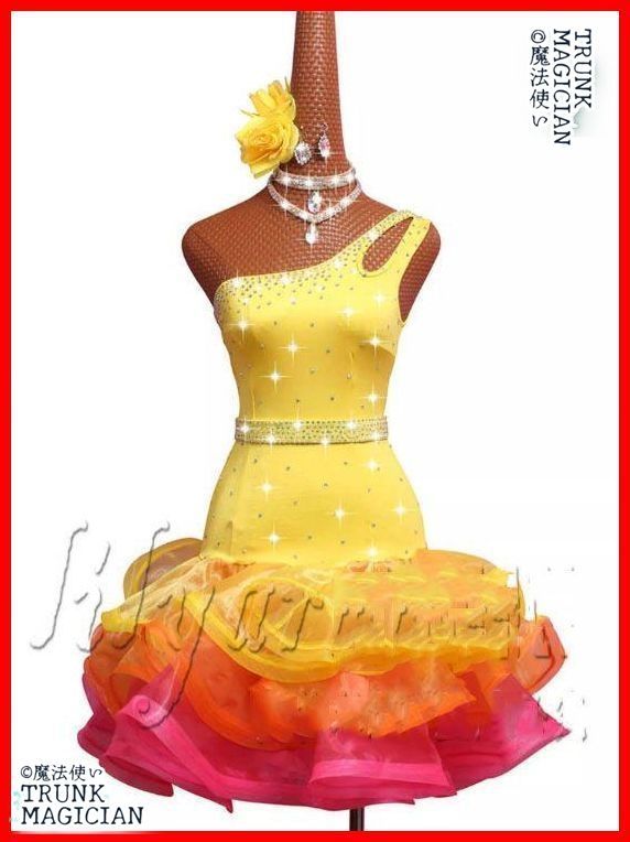 ラテンドレス ラテンワンピース ダンス衣装 イェローオーダーメイド