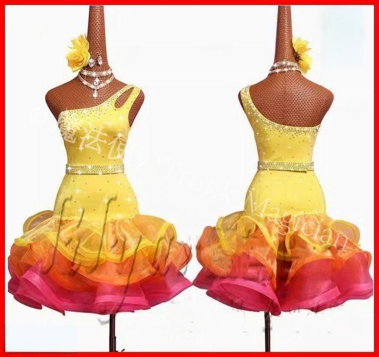 新品未使用】ラテンドレス ラテンワンピース ダンス衣装 イェロー