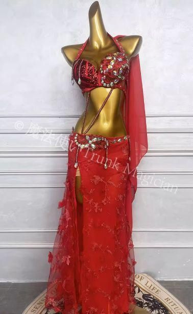 ベリーダンス オリエンタル衣装 レース レッド ブラスカート オーダーメイド