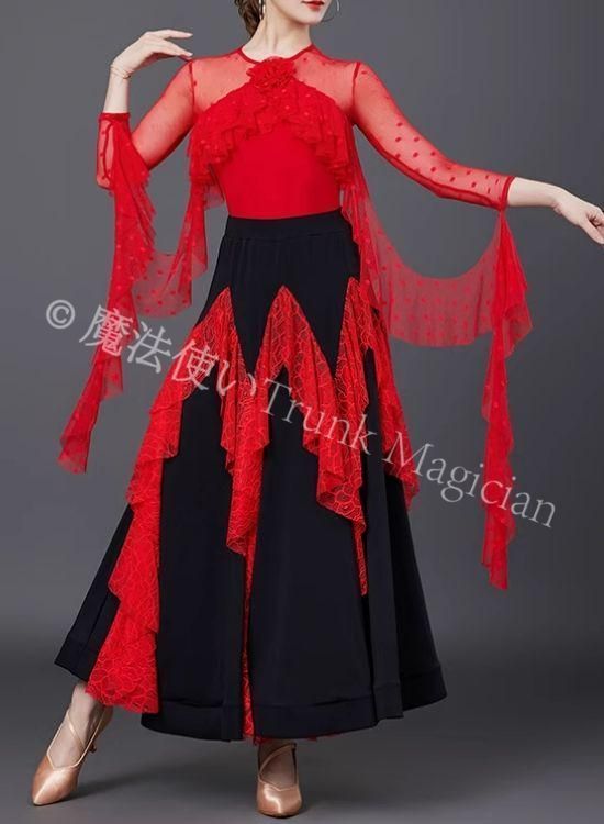  社交ダンス 上下セット レース ドレス ルンバ オーダーメイド ドレス ダンス衣装 社交ダンス