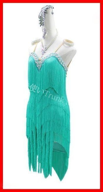 新品未使用】ラテンドレス ワンピース フリンジドレス ミント 色変更可