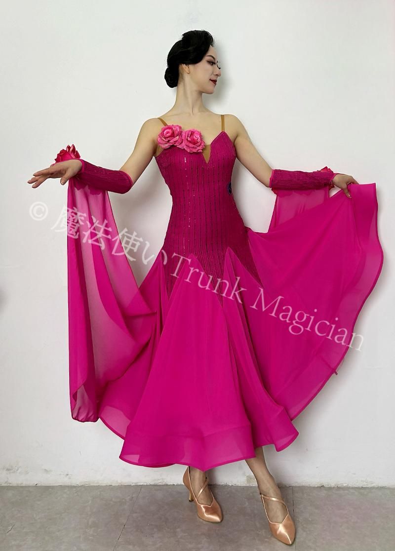 新品未使用】社交ダンスドレス ラテンドレス 薔薇 モダンダンス