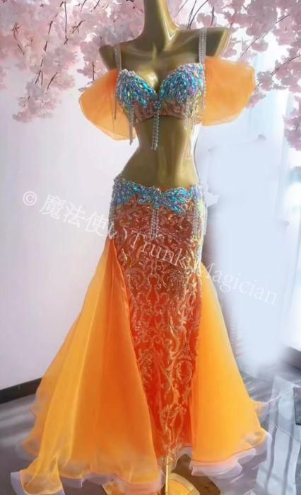 ベリーダンス衣装 ブラスカートセット オレンジ オーダーメイド