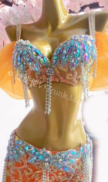  ベリーダンス衣装 ブラスカートセット オレンジ オーダーメイド セットアップ ベリーダンス