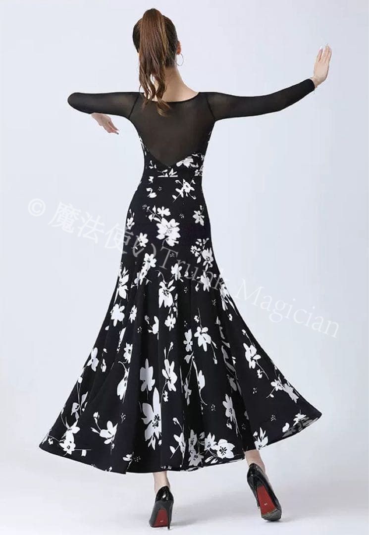  ワンピース 花柄デザイン レッスンウェア 社交ダンス