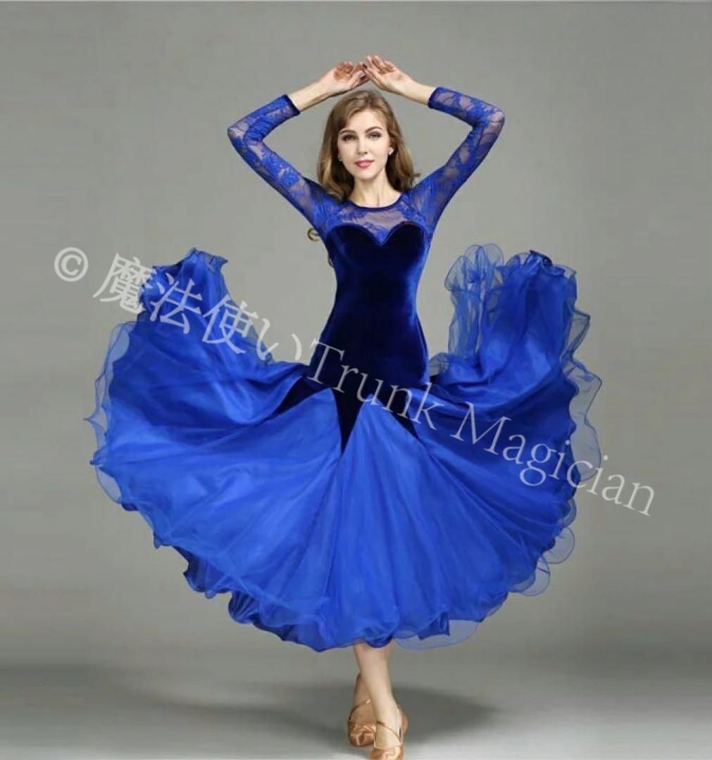 新品未使用】新品未使用社交ダンス 衣装 ワンピース 大きい裾 ダンス