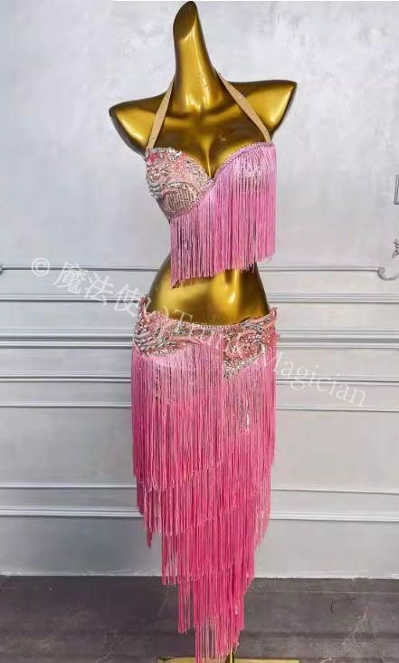 ベリーダンス オリエンタル衣装 ブラ スカート フリンジ オーダーメイド 新品未使用】ベリーダンス オリエンタル衣装 ブラ スカート フリンジ