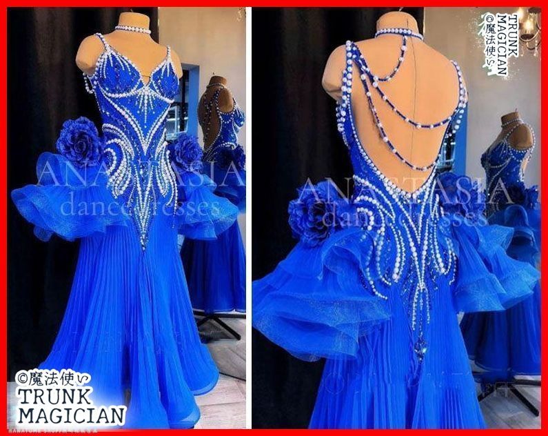 オーダーメイド 社交ダンス衣装 ドレス 花フロート パール