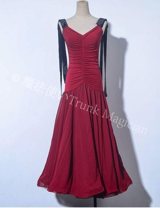  社交ダンスドレス リボン ベルベット ドレス オーダーメイド ドレス ダンス衣装 社交ダンス