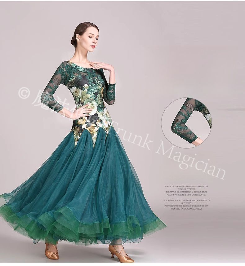  社交ダンス ワンピース 女性用 フ ースカート モダンダンスウェア 大人レディース ふわっと広がるフルスカート クラシック再現 優雅なダンスドレス ドレス ダンス衣装 社交ダンス