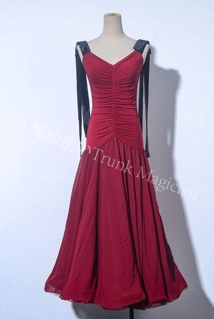 新品未使用】社交ダンスドレス リボン ベルベット スタンダードドレス