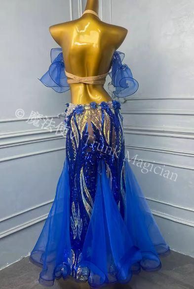 ベリーダンス衣装 ブラベルトスカートセット ブルー 青 オーダーメイド