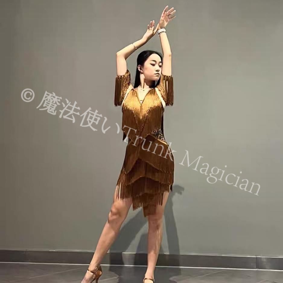 イズ ベリーダンス衣装 Vネック ホルターネックのマルチレイヤーフリンジオープンバックドレス - ダンス練習 競技会 芸術