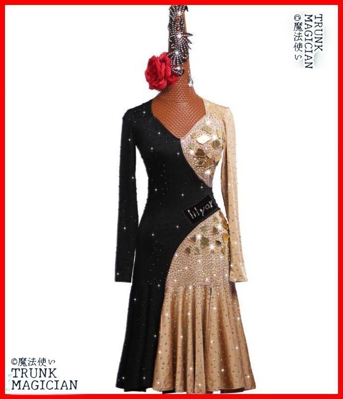 社交ダンス衣装 ラテンワンピースドレス 豪華 シャンパン オーダーメイド