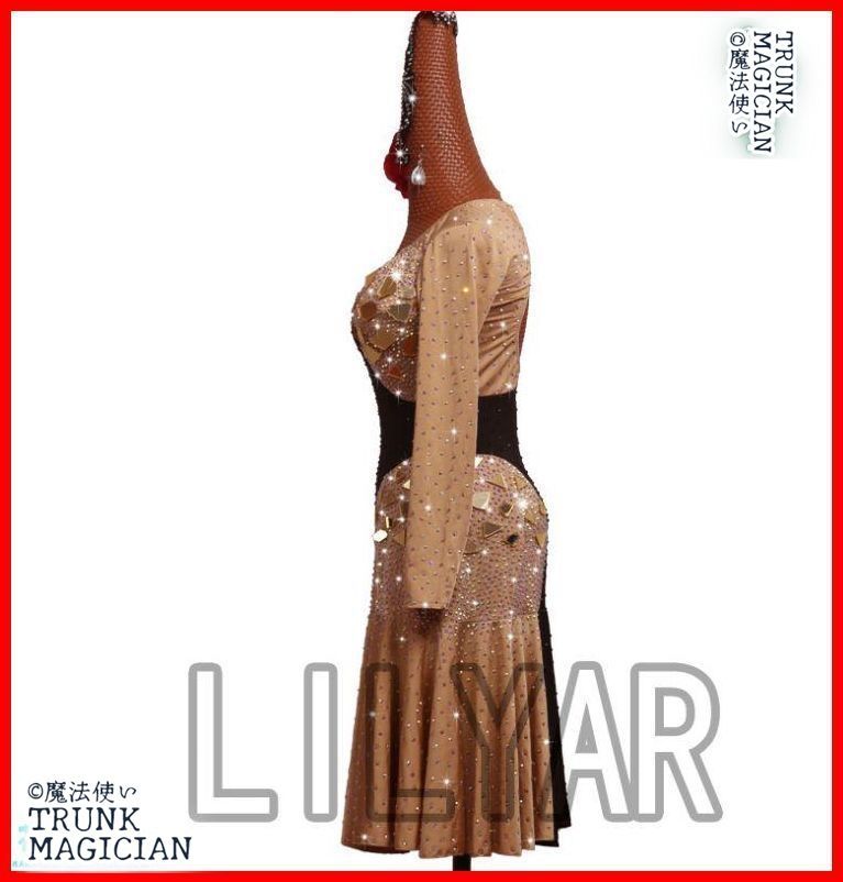 ラテンドレス ラテンワンピース ダンス衣装 ベージュ ブラック オーダーメイド