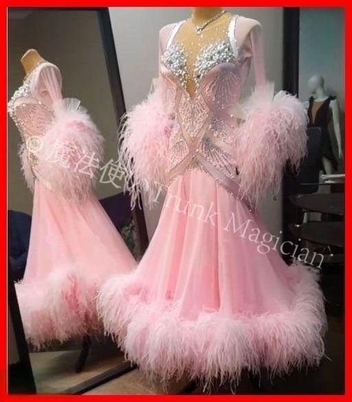 オーダーメイド 社交ダンス衣装 羽根 モダンダンス ドレス