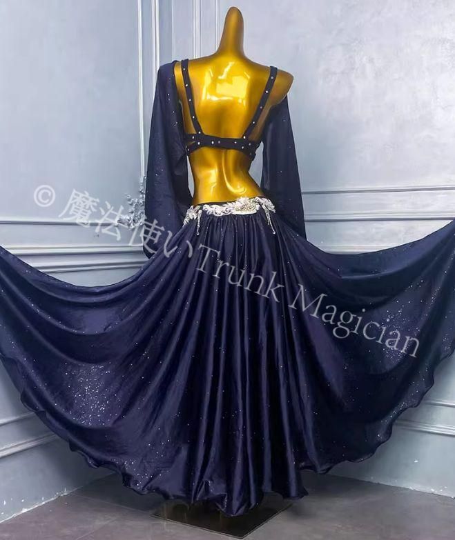 ベリーダンス オリエンタル衣装 ネイビー 刺繍 ブラ スカート オーダーメイド