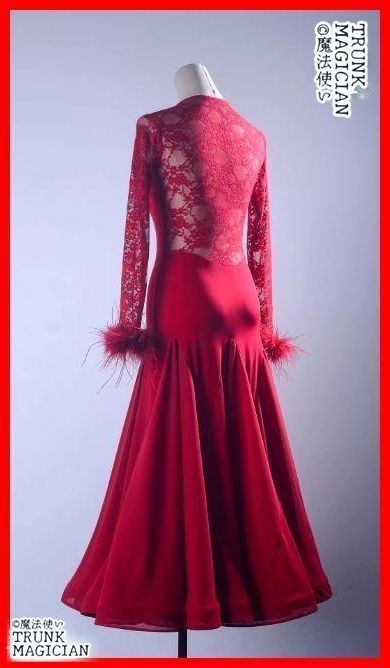 新品未使用】社交ダンスドレス レース 薔薇 スタンダードドレス 羽根