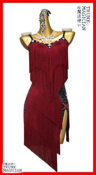 社交ダンスドレス ラテンドレス 競技 デモ フリンジ レッドオーダーメイド