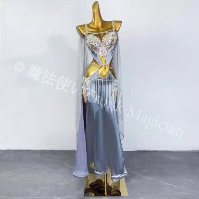 ベリーダンス オリエンタル衣装 刺繍 ブラ スカート オーダーメイド ステージ衣装 グレー