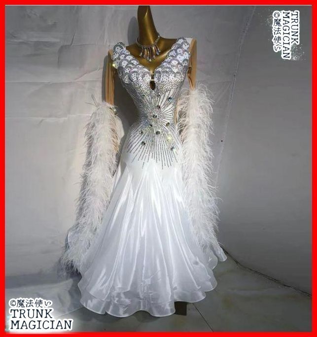オーダーメイド 社交ダンス衣装 ドレス 羽根フロート