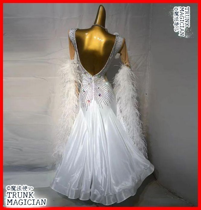 オーダーメイド 社交ダンス衣装 ドレス 羽根フロート