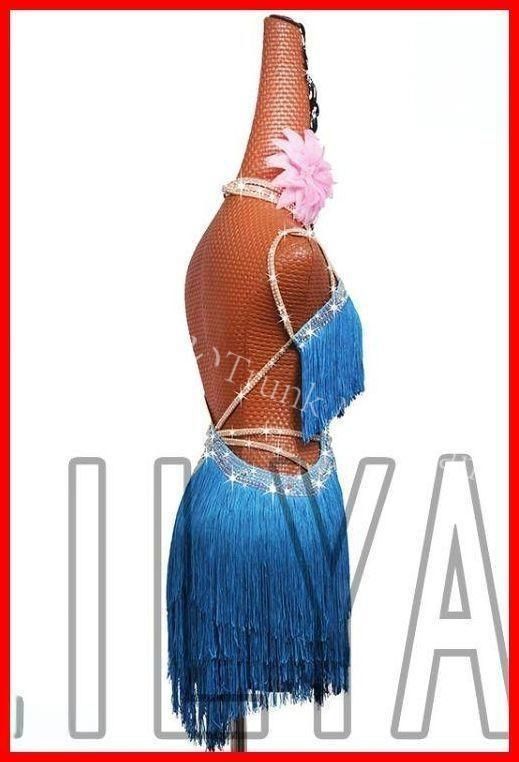  ラテンドレス ラテンワンピース フリンジ ダンス衣装 ブルー オーダーメイド ドレス ダンス衣装 社交ダンス