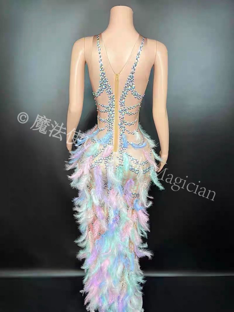 ベリーダンス衣装 ブラベルトスカートセット マルチ オーダーメイド カラフルな羽根