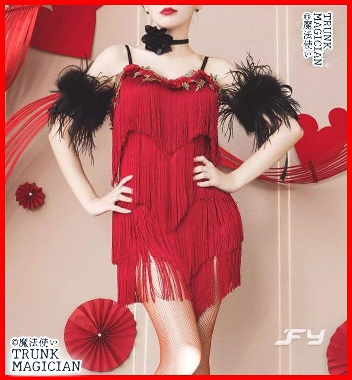  フロート 羽根 ターキー リボン 社交ダンス ブラック ドレス ダンス衣装 社交ダンス