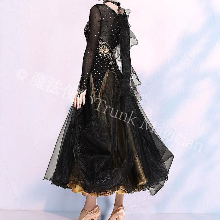 新品未使用】社交ダンスドレス モダンダンス 刺繍 キラキラ シャンパン