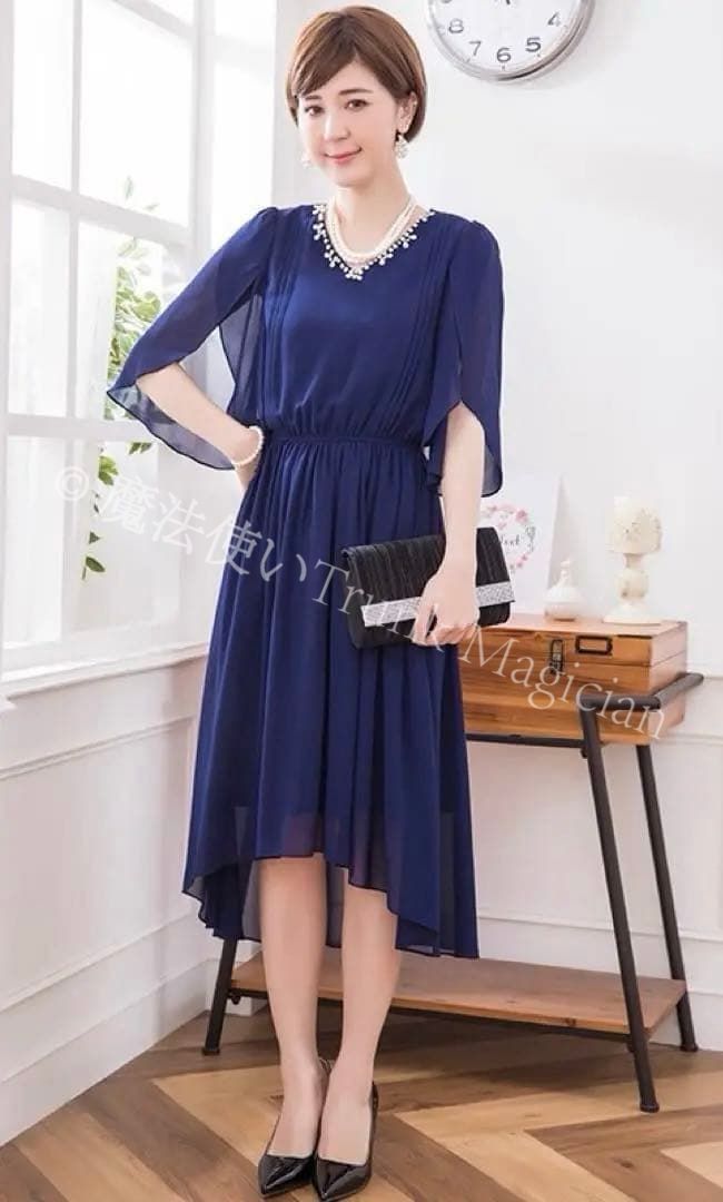 ♥ お呼ばれワンピース二の腕カバーで細見え 同窓会やディナーショーにも