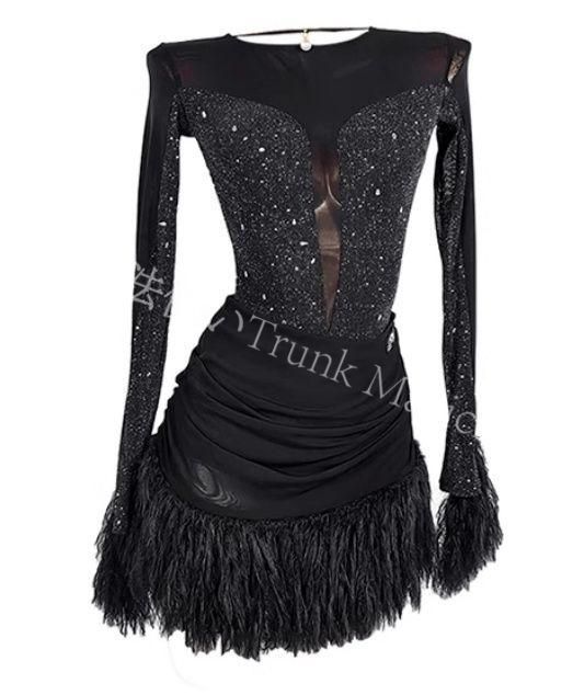 【新品未使用】ラテンドレス ラテンワンピース ダンス衣装 ブラック　オーダーメイド CWF1205P195