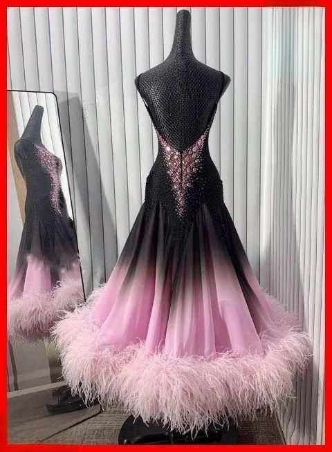  社交ダンスドレス モダンダンス オーストリッチ羽根 オーダーメイド ドレス ダンス衣装 社交ダンス