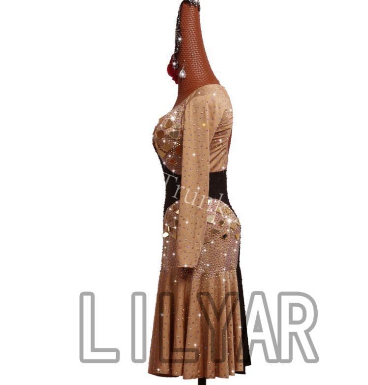 新品ラテンドレス ワンピース ダンス衣装 ベージュ ブラック　オーダーメイド 新品未使用】ラテンドレス ラテンワンピース ダンス衣装 ベージュ