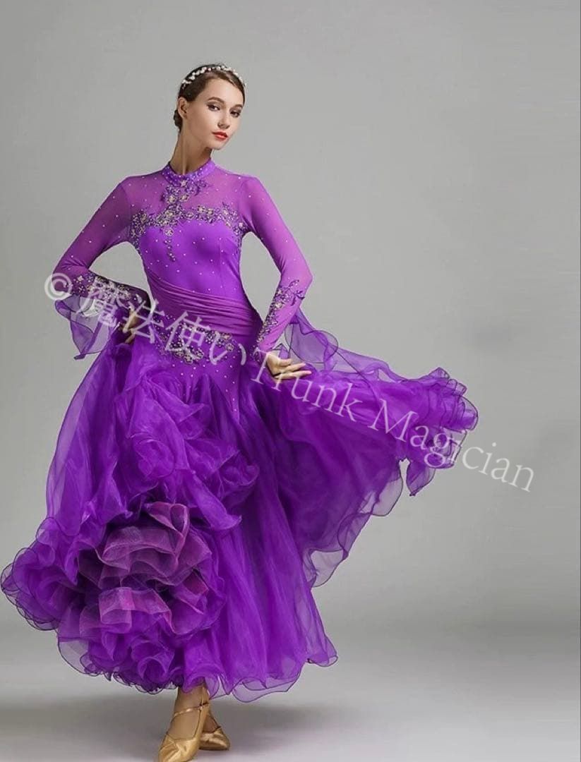  ストーン煌めく ドレス ダンスパーティーや競技会 デモ 発表会に ドレス ダンス衣装 社交ダンス