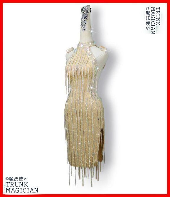 社交ダンス衣装 ラテンワンピースドレス 豪華 シャンパン オーダーメイド