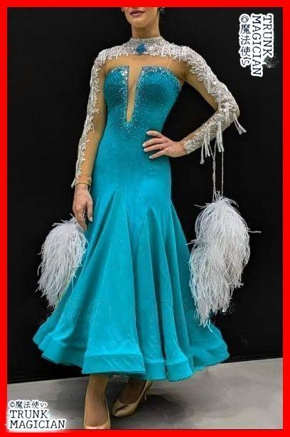 社交ダンスドレス モダンダンス オーストリッチ羽根フロート オーダーメイド