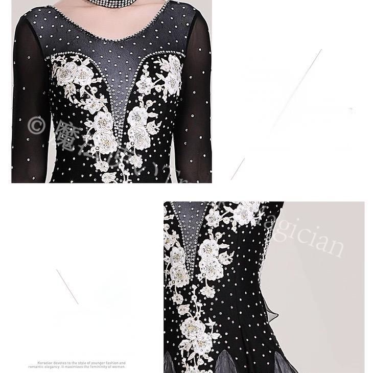 新品未使用】社交ダンスドレス モダンダンス 刺繍 キラキラ シャンパン