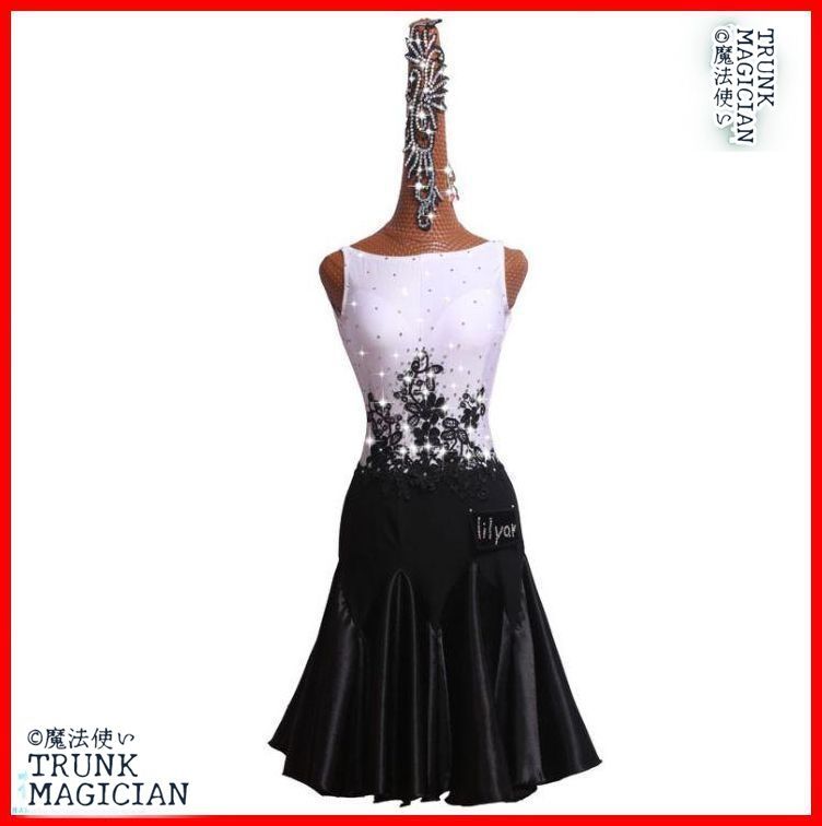 新色 ラテンワンピース ラテンドレス 刺繍 ブラック ホワイト オーダーメイド