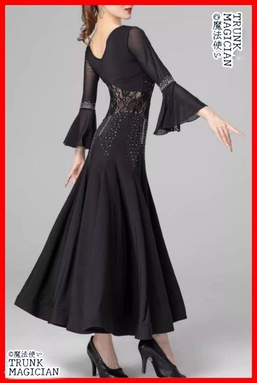 新品未使用】社交ダンスドレス ラテンドレス レース 透けません フレア