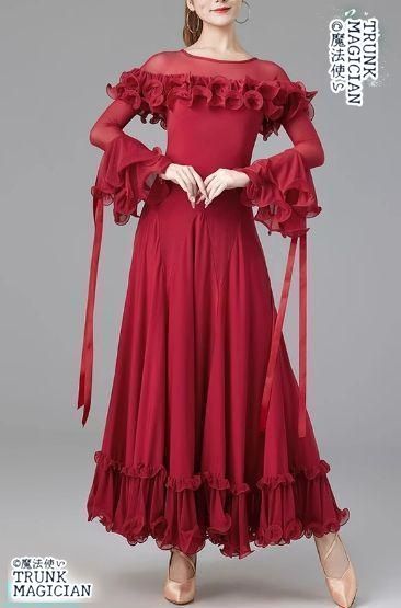 社交ダンスドレス ラテンドレス 競技 デモ用 ルンバフレア袖 オーダーメイド 新品未使用】新品未使用社交ダンスドレス ラテンドレス 競技 デモ用