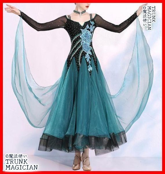 社交ダンスドレス 刺繍 オフショルダー オーダーメイド