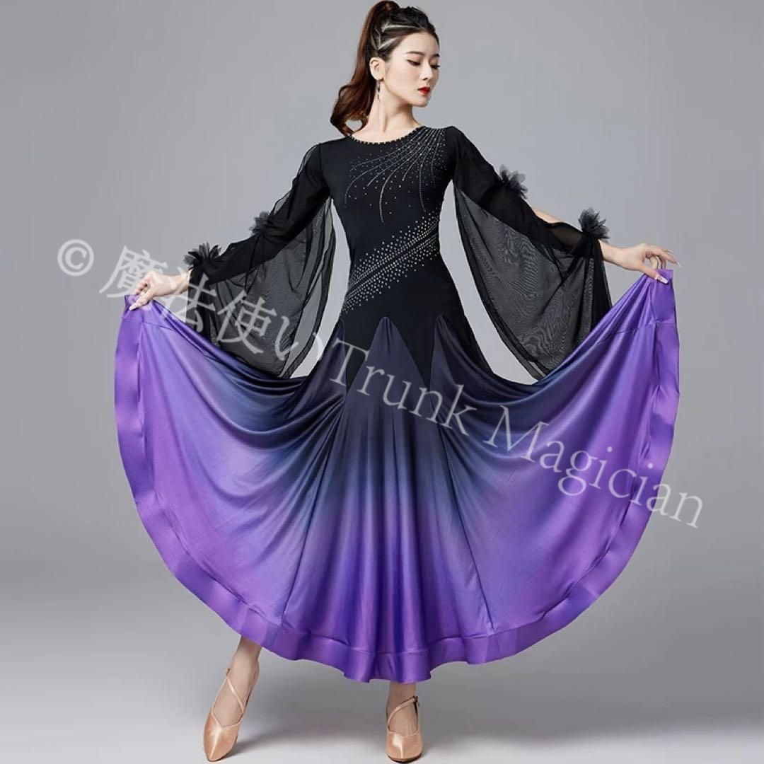 ストーン付きスタンダード向きワンピース✨ダンスパーティーや練習着にも最適 新品未使用】ストーン付きスタンダード向きワンピース ダンス