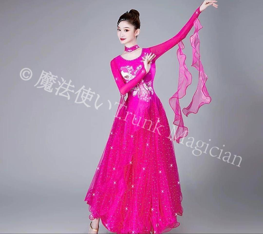 豪華ストーン付スタンダードドレス✨競技会や発表会に最適！リボンフロート付き 新品未使用】20華やかなスタンダードドレス?ストーン付き☆競技会?デモ