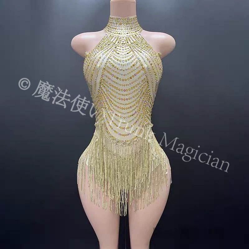 ♥ 社交ダンスドレス ベリーダンス衣装 フリンジ 付き ポールダンス ヨガ アクロバット トライアングル ボディスーツ TikTok ライブ DJ パフォーマンス 衣装 2カラー選択