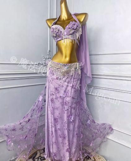 新品未使用】ベリーダンス オリエンタル衣装 レースパープル ブラ